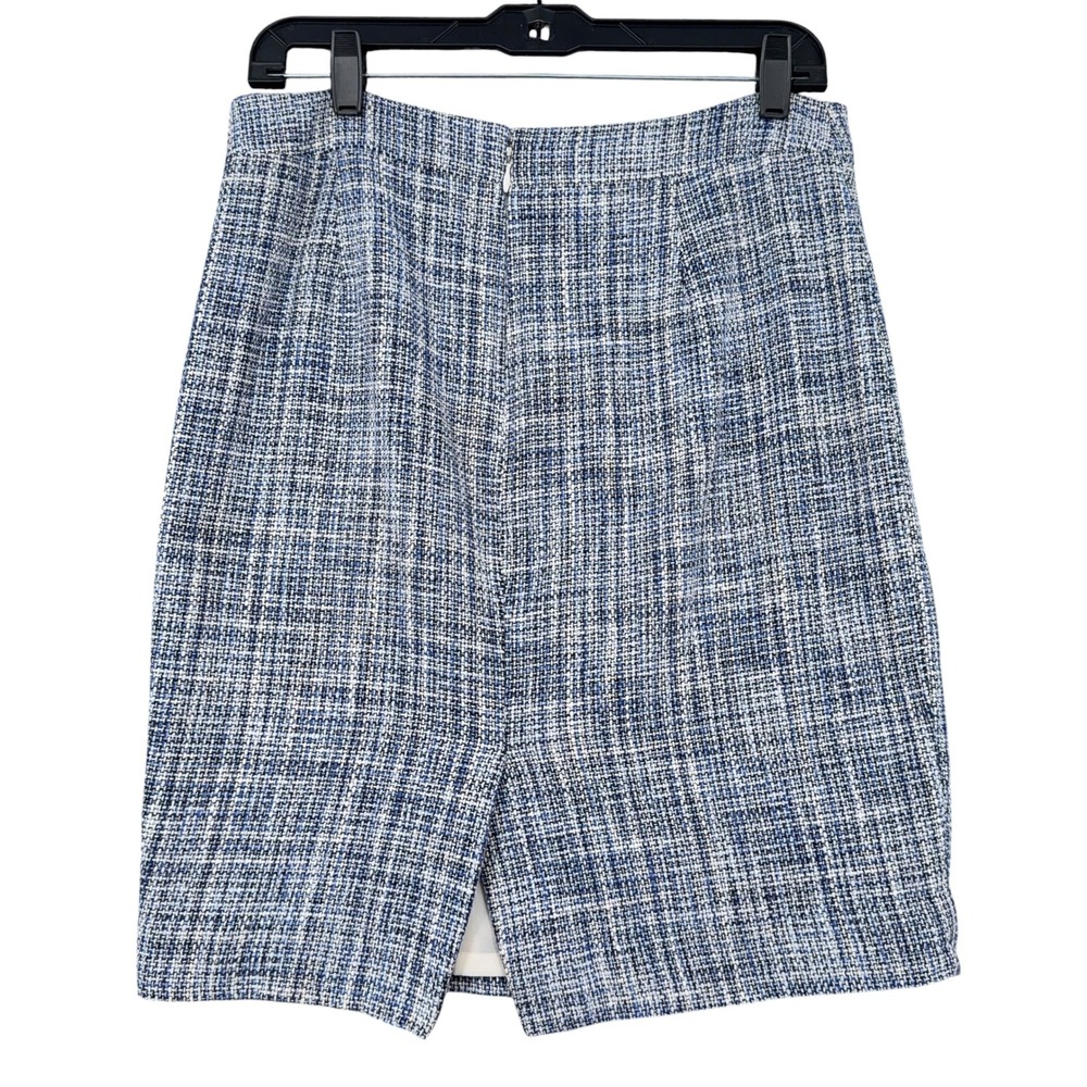 J.Crew No. 2 Pencil Skirt Blue White Tweed Textured Cotton Blend Size 6 - Picture 2 of 6